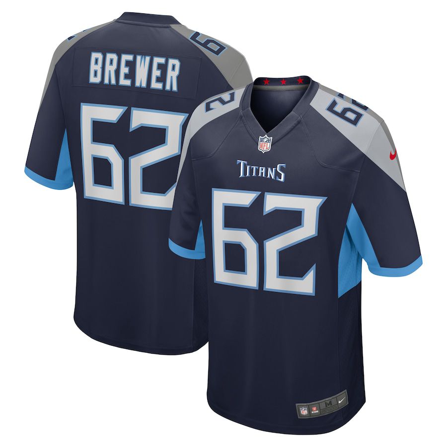 Men Tennessee Titans 62 Aaron Brewer Nike Navy Game NFL Jersey